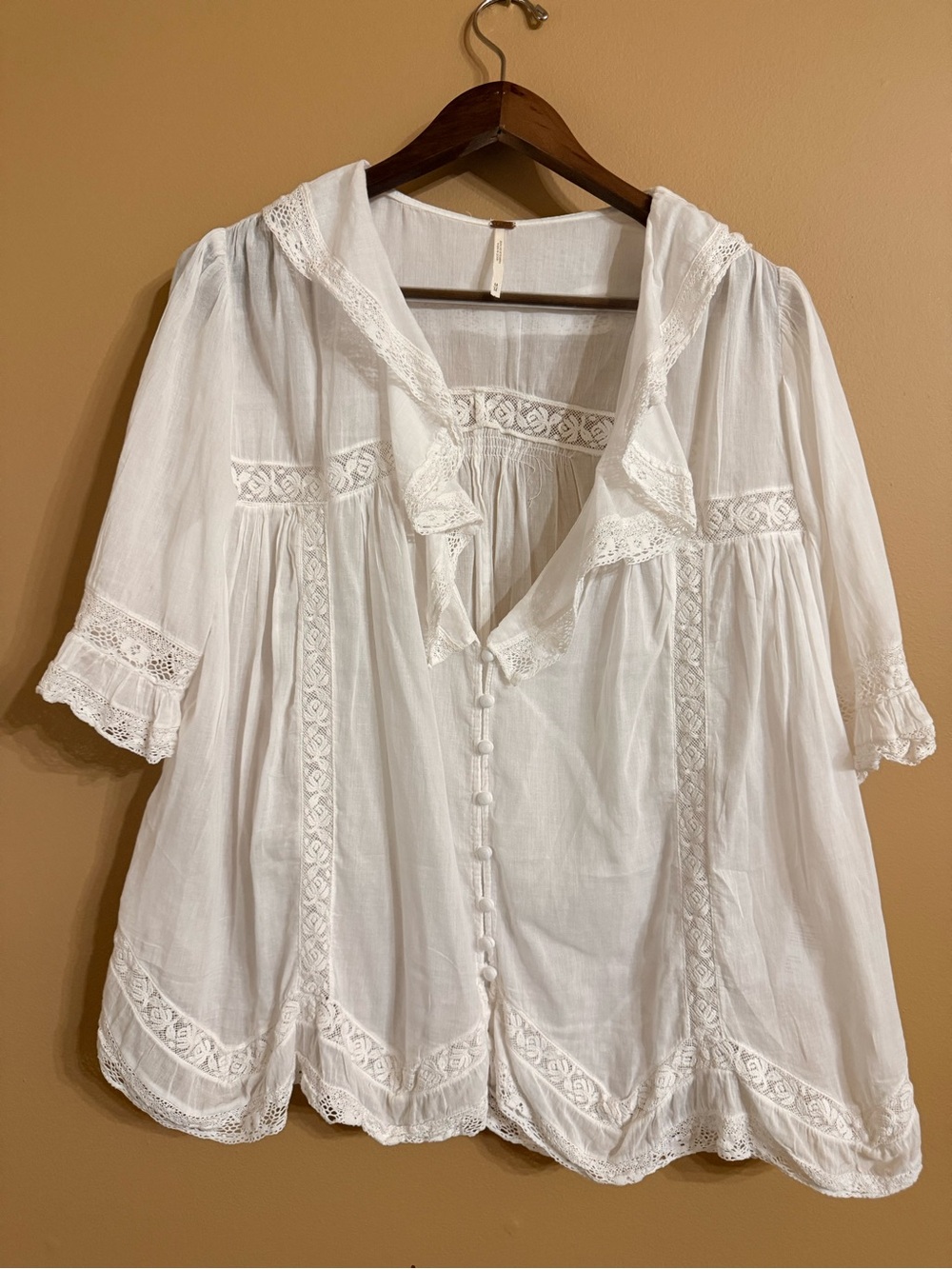 Free People White Lace-Trim Peasant Tunic